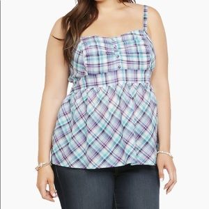 Torrid purple/turquoise plaid challis babydoll top